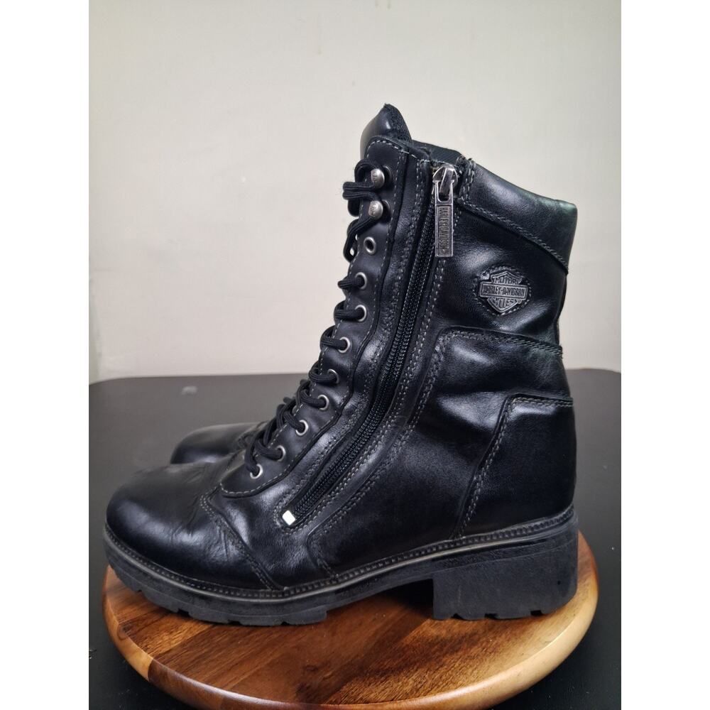 Harley Davidson Leather Boots Tessa Lace-Up Side Zip Boots Women Size 9 #85262
